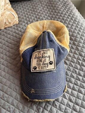 Dog Lover Distressed Mesh Baseball Cap - Blue & Tan